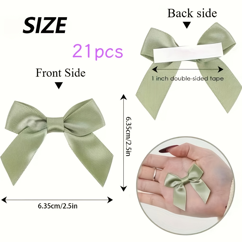 TEMU 21pcs Olive Green Bowknots, Self-adhesive Ribbon Bows For Wedding Candy Jars Invitation Card Champagne Bottle Decor