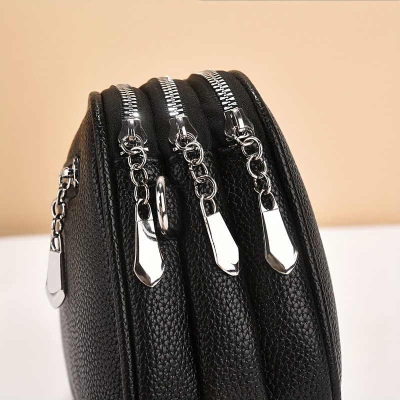 ◆MUCENT◆ Lienne Side Zipper Leather Shoulder Bag Unisex 2 Multiple Zipped Compartment Faux Leather Shoulder Bag - Uneeka