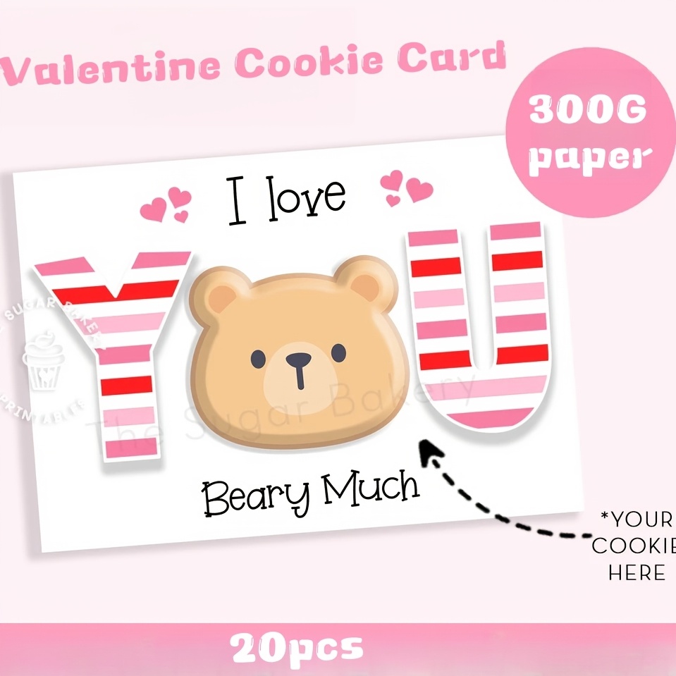 

20-pack Valentine's Day Cookie Cards, "i Love You Much" Teddy , 4.8x6.73 Inches, Romantic Paper Cards For Sweet With