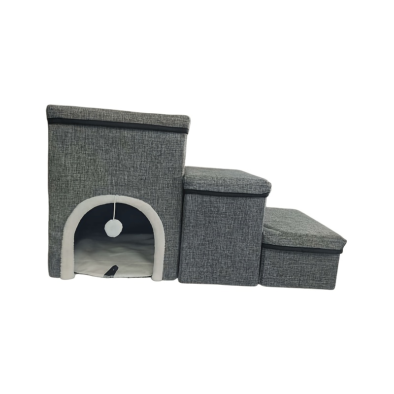 TEMU 3pcs Large 3-tier Pet Staircase With Cat/dog Ramp, Foldable Anti-slip Stairs & Storage - Multi-level Elderly Pet Stairs With Sofa Bed For Cats &