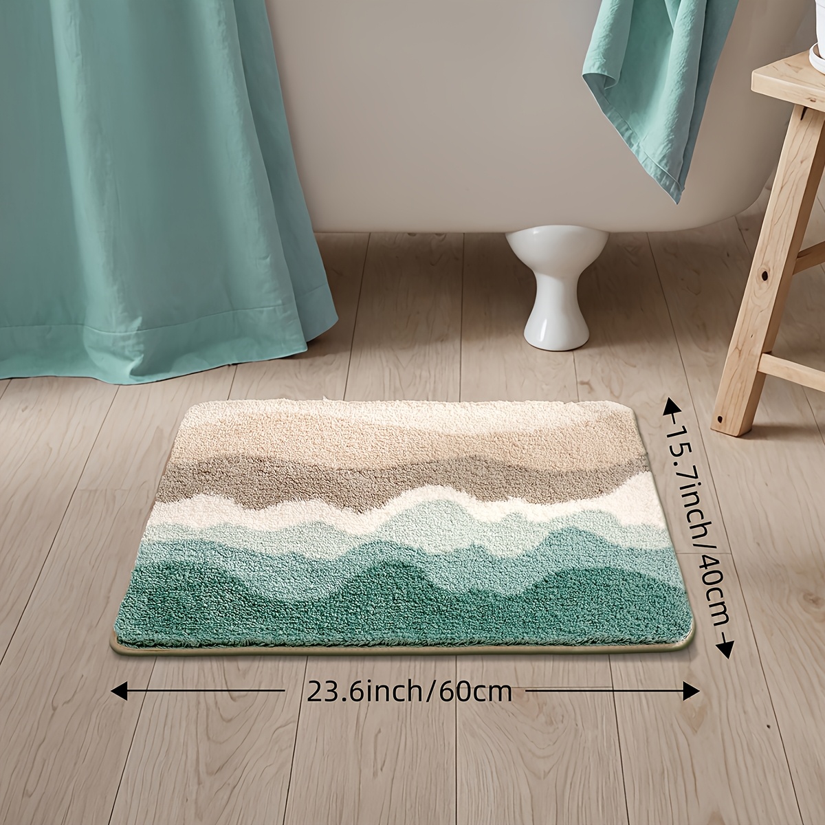 TEMU 1pc Fluffy Bath Rug Bathroom Mat, Bath Mat, Beach Pattern Simple Absorbent Premium Bathroom Rug, Non-slip Comfortable Bathroom Mat For Bathroom