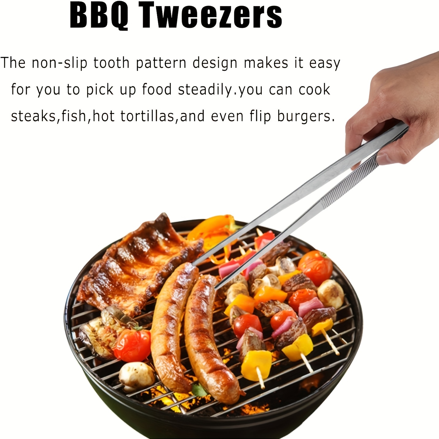 2pcs Stainless Steel BBQ Tongs - Durable Grilling Accessories with Serrated Edges & Ridges, Perfect for Flipping Burgers, Chicken Wings & More - Essential Outdoor Cooking Tools for Camping & Picnics, Grilling Accessories for Outdoor Grill