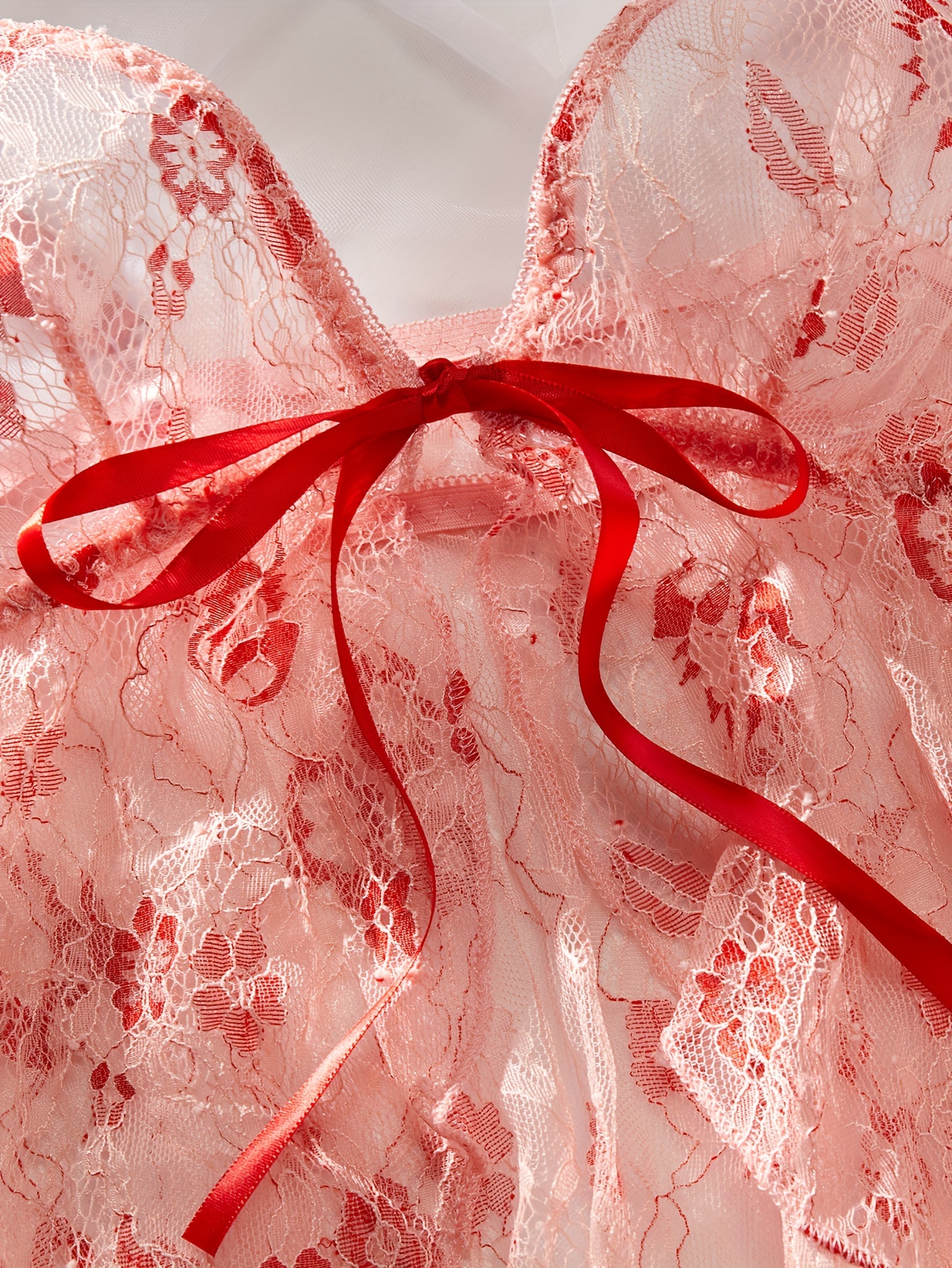 Hot Floral Lace Lingerie Set Scallop Trim Bow Tie Cami Top - Temu
