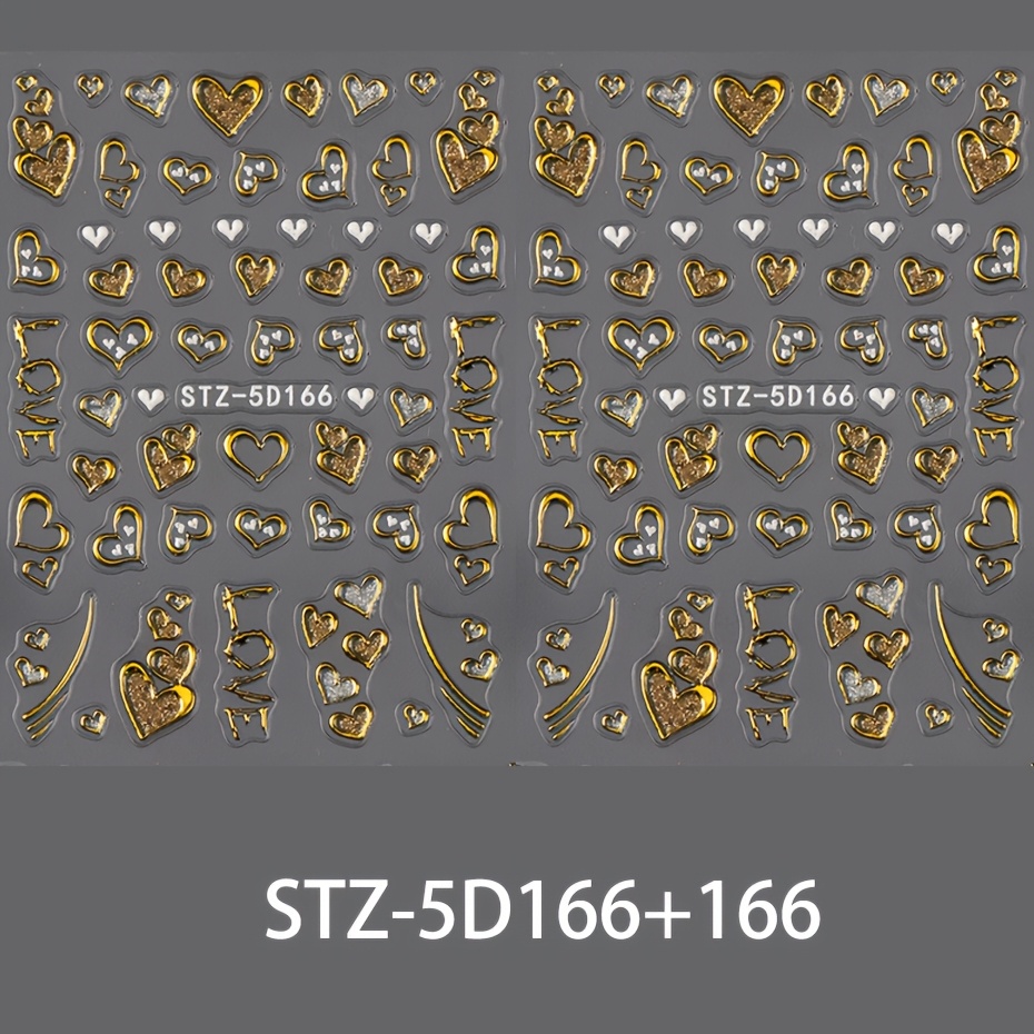 Image of Set Of 2pcs Of 5d Embossed -shaped For Nail Art Stickers, Perfect For Valentine's Day And Wedding , Featuring Self-adhesive Sliders For Decorative Purposes