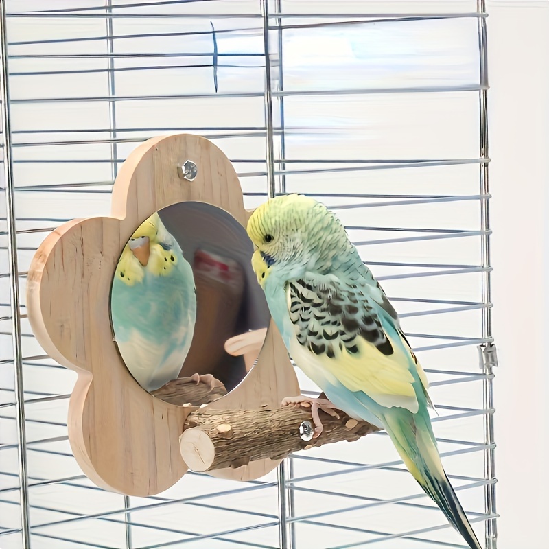 Image of 1st Bird Cage Standing Pole Toy, Parrot Chew Stick, Small Platform, Parrot Supplies, Flower Pepper Wooden Stand Mirror, Bird Cage Standing Pole Toy Random Colors
