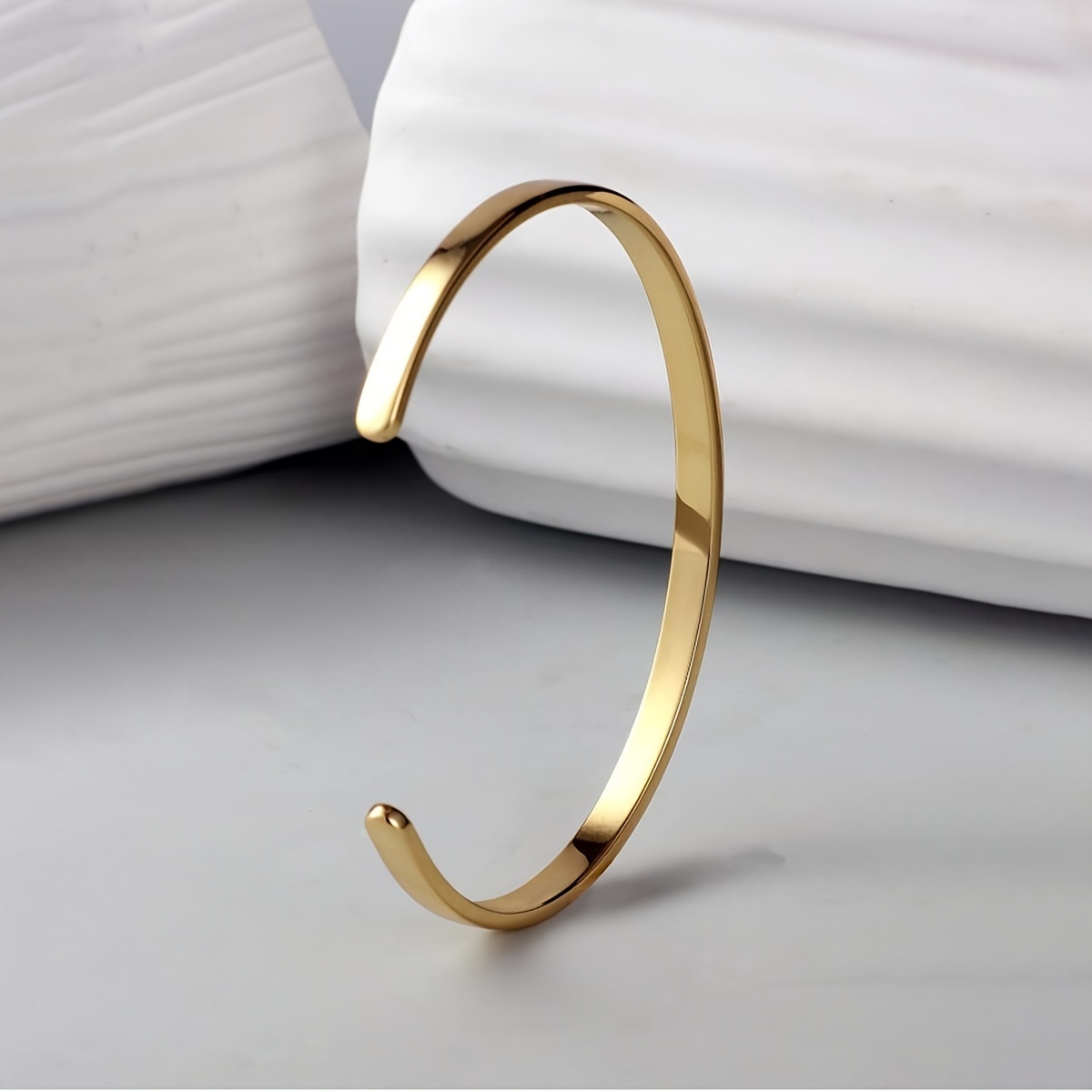 

1pc Sleek Golden-tone Open Cuff Bracelet - Modern Minimalist Style, 304 Stainless Steel, Polished For