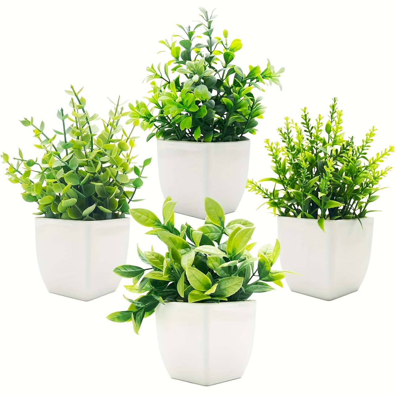 TEMU Set Of 4 Miniature Fake Potted Plants, 7-inch Artificial Greenery For Home Decoration, Compact Faux Plants For Desk, Office, Bathroom, Kitchen,