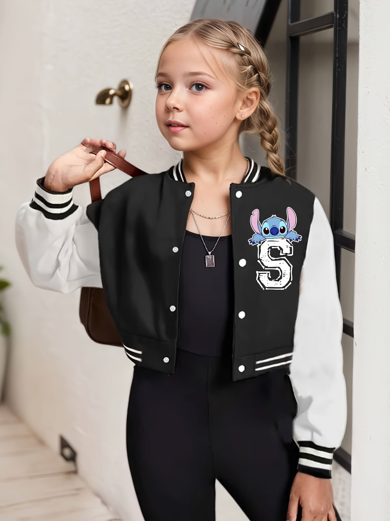 girls baseball jersey jacket black white two Temu Bahrain