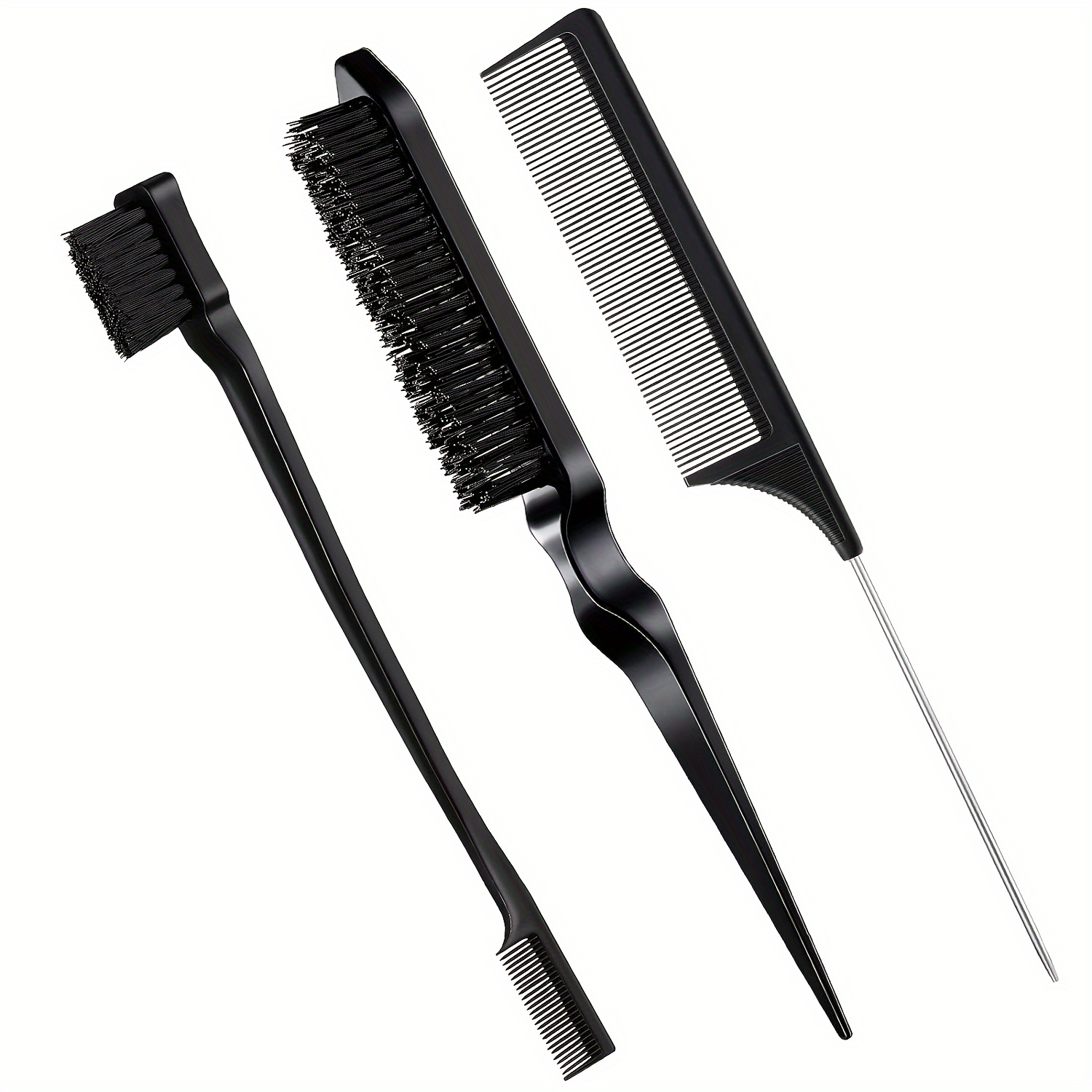 

3pcs Hair Styling Comb Set Teasing Hair Brush Comb Edge Brush For Edge&back Brushing, Combing, Slicking Hair For Women