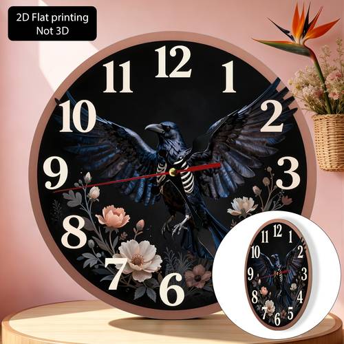 item picture 2d flat 1pc silent wall clock gothic and floral skeleton print wall decor living room bedroom study dining room office gift for halloween thanksgiving