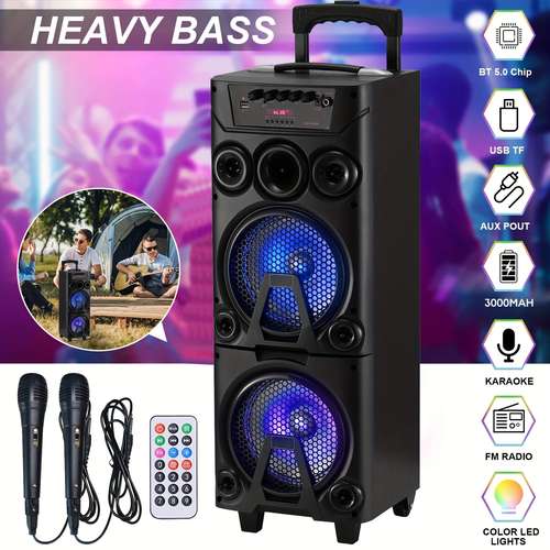 3000W Portable Bluetooth Party Speaker With Subwoofer, Heavy Bass, Includes Mic – 7.1 Channel Cube