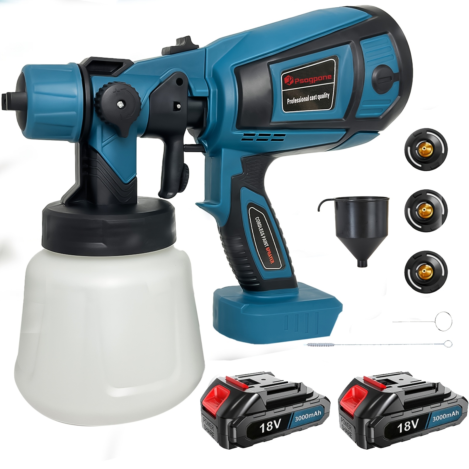 TEMU Cordless Paint Sprayer With 2pcs Rechargeable Battery&fast Charger, Hvlp Spray Paint Gun With 4 Nozzles And 1000ml Container, Electric Spray Gun