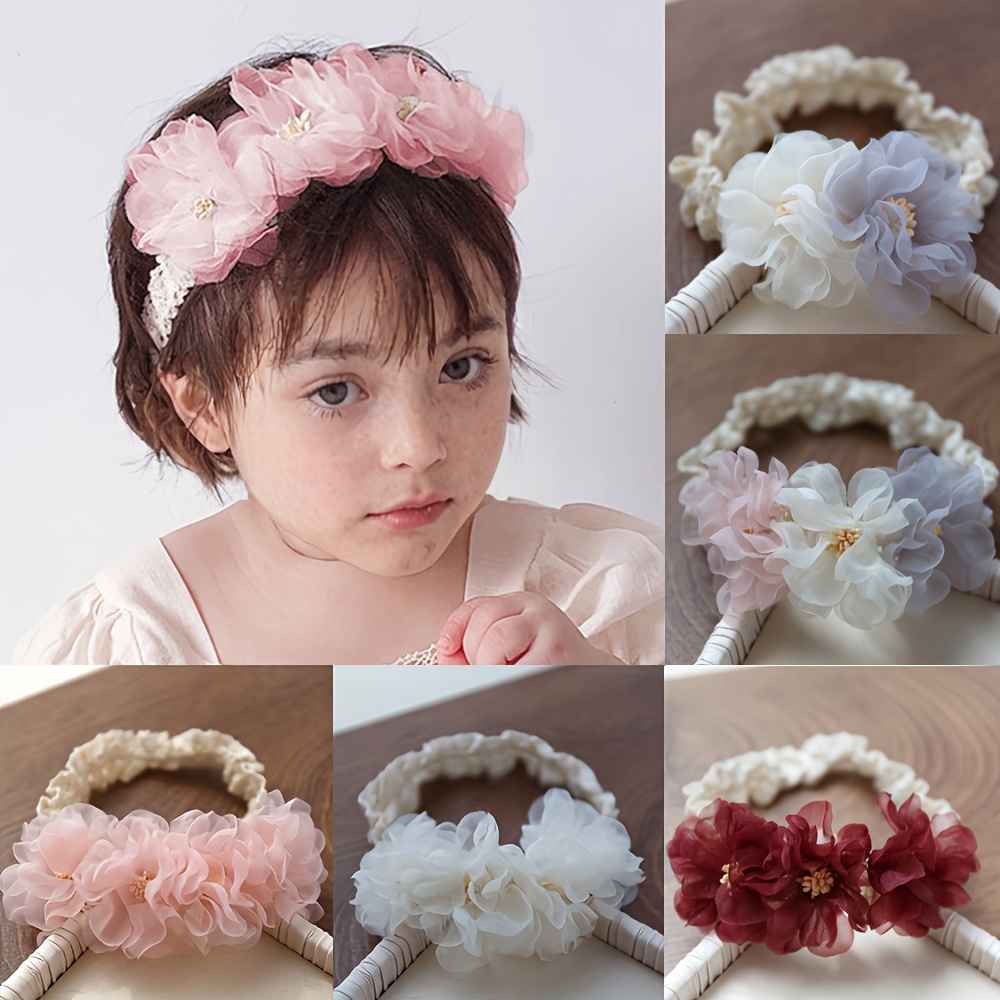 girls' floral lace headband elastic hairband flower cluster