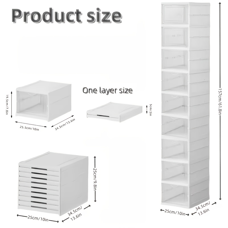 Image of Stackable Shoe Box, 3 Or 6-layer Thickened Plastic Shoe Storage Box - Foldable Retractable Shoe Rack With Design, No , Vertical Space- Design
