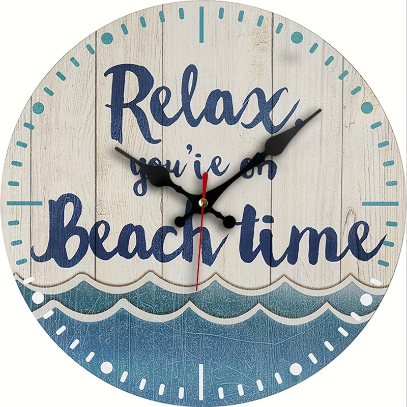 TEMU Orologio da Parete Silenzioso al Quarzo Blu Spiaggia - Design Minimalista, Alimentato a Batteria (AA), per Camera da Letto, Soggiorno, Ufficio,