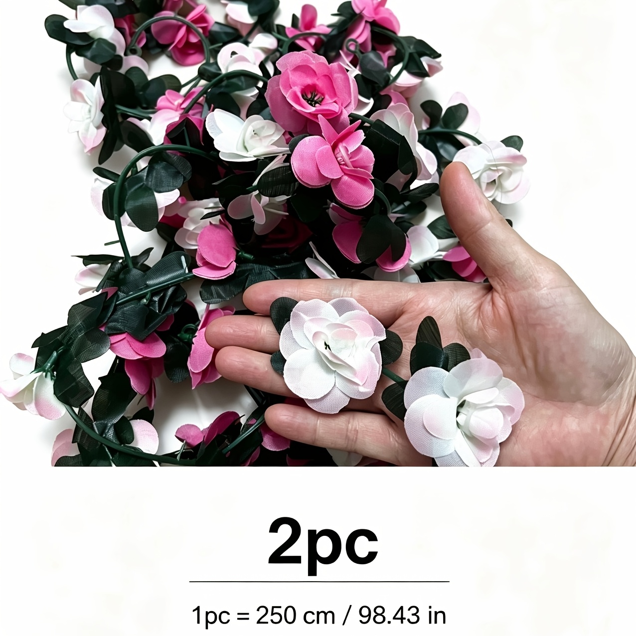 Image of 2pcs Of 196.8inch Long Pink Artificial Spring Rose Vine Garlands, Flexible And Fade-resistant, For Wedding, Birthday Party, Valentine's Day, Mother's Day, Arch And Wall Decoration