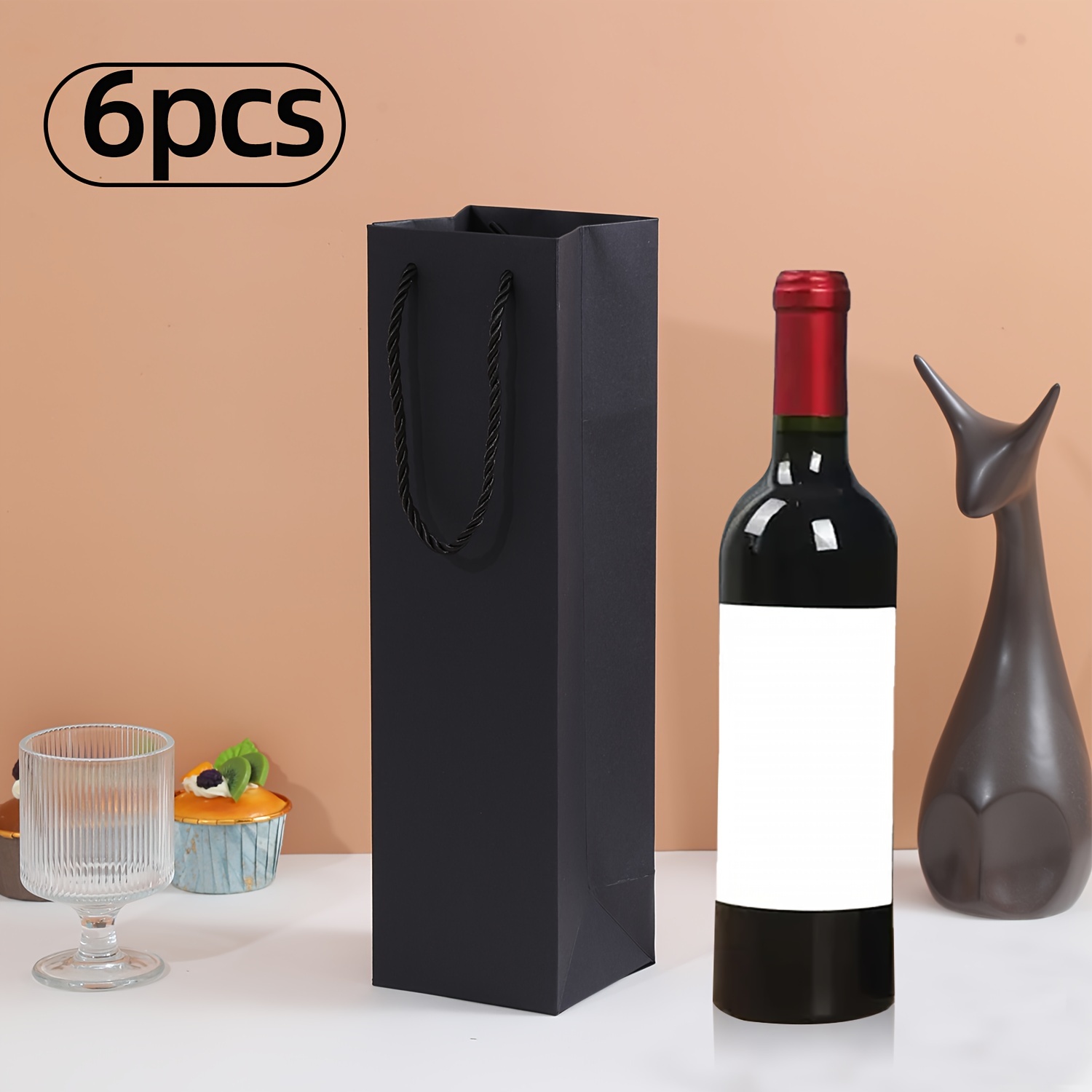 Flaschenträger 4er Set – Flaschentasche Mit 6 Fächern, 25 X 18 X 31 Cm, Aus Vliesstoff, Wiederverwendbar, Für Wein, Bier & Getränke – Schwarz Flaschenträger 4 Stück