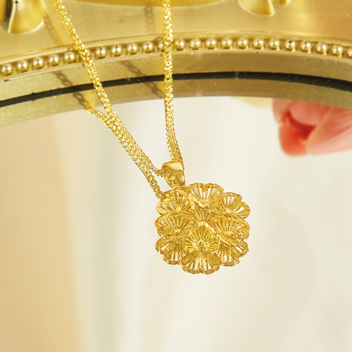 3D Flower Earrings & Pendant Set, Golden for Parties & Balls