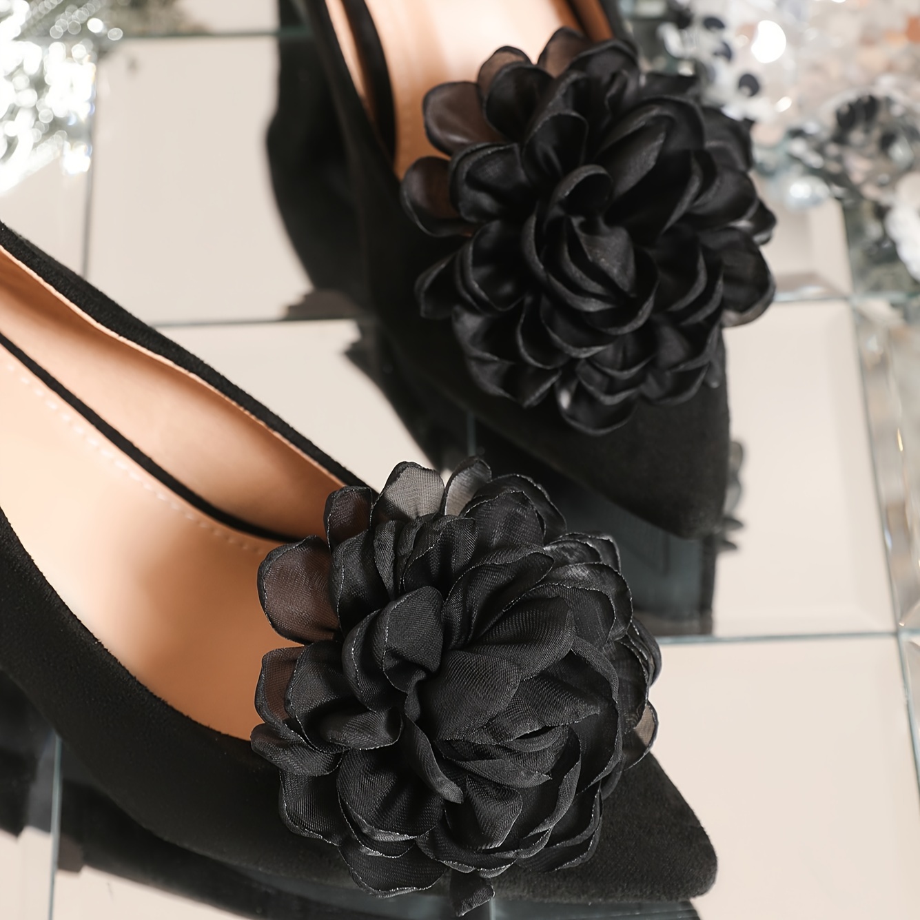 

Removable Diy Black Rose Flower Shoe Clips, Polyester, Elegant Fashion Shoe Charms For High Heels, Sandals, Casual Women's Shoes - Set Of 2