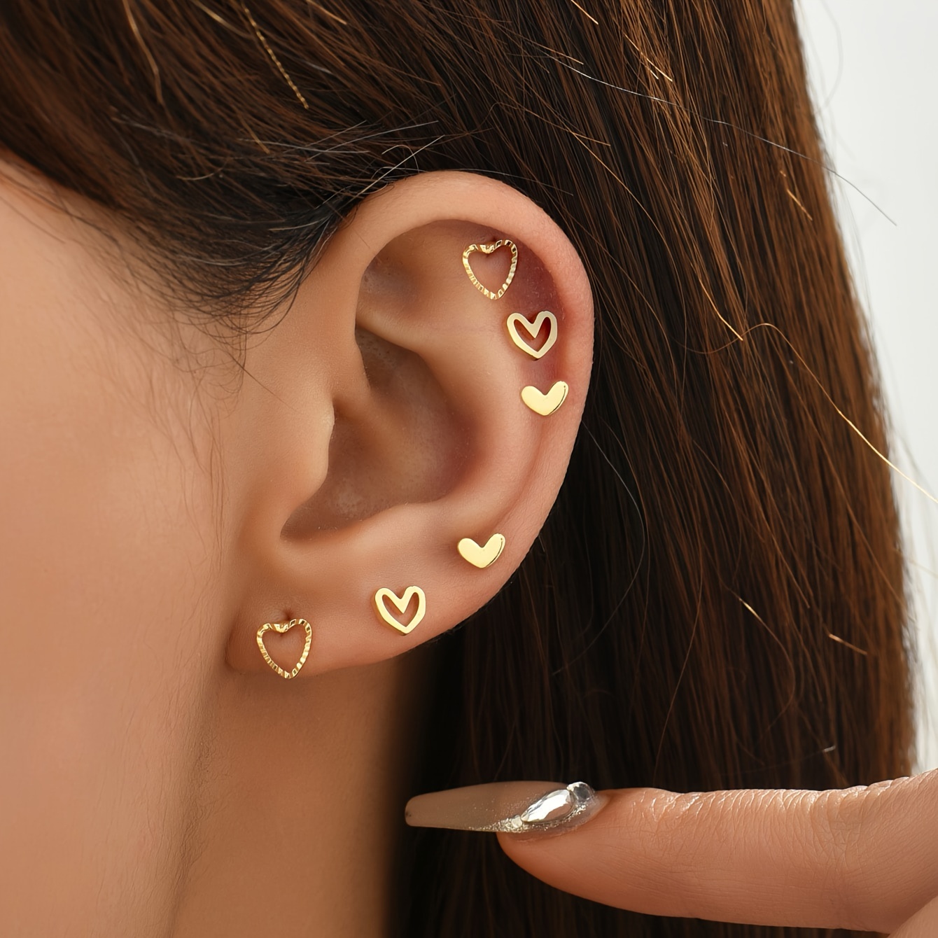 juego de 6 pendientes minimalistas de   hueco en cobre para mujer, joyería apilable y   en   dorado, regalo   calidad para novia
