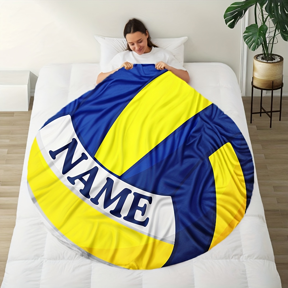 TEMU 1pc Personalized Name Flannel Blanket, Volleyball Theme. Features A Vibrant Volleyball Design And Customized . Volleyball Fans Around The World,