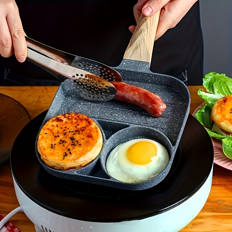 

1pc Fry Pan For Egg, Non Pan, Aluminum Alloy Pan Cooker For Restaurant Breakfast Or , Pan Wooden , Gas & Induction