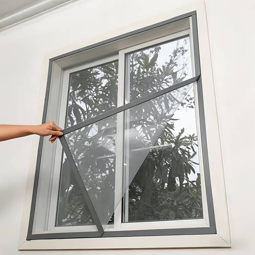 item picture a gray self self installing mosquito net screen with a fine dense mesh that blocks all small insects
