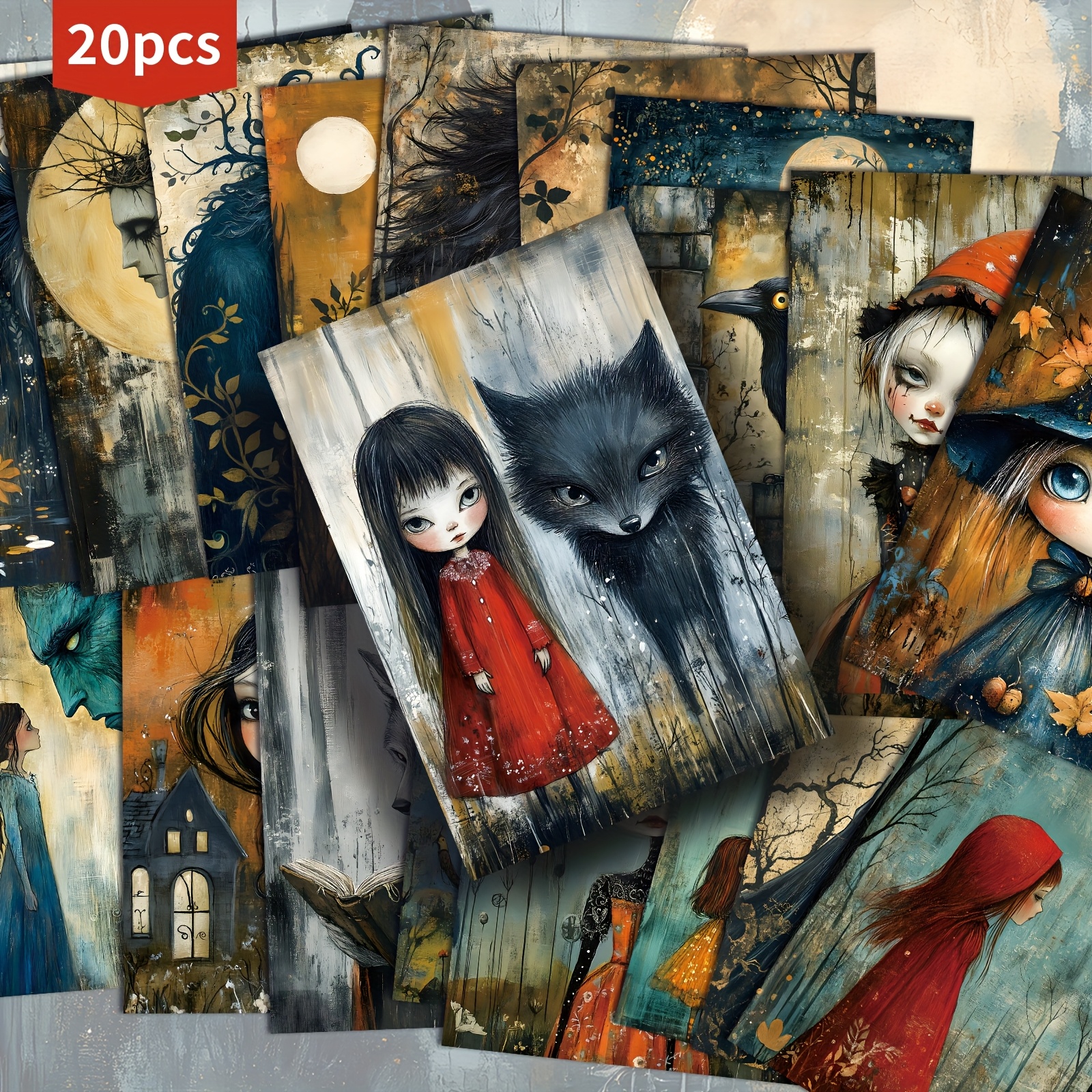 TEMU Set Of 20 Red Girl And Monster Postcards - 4x6 Inches, Featuring Fantasy-themed Junk Journal Paper, Classic Pinup Art, Collectible Decorative