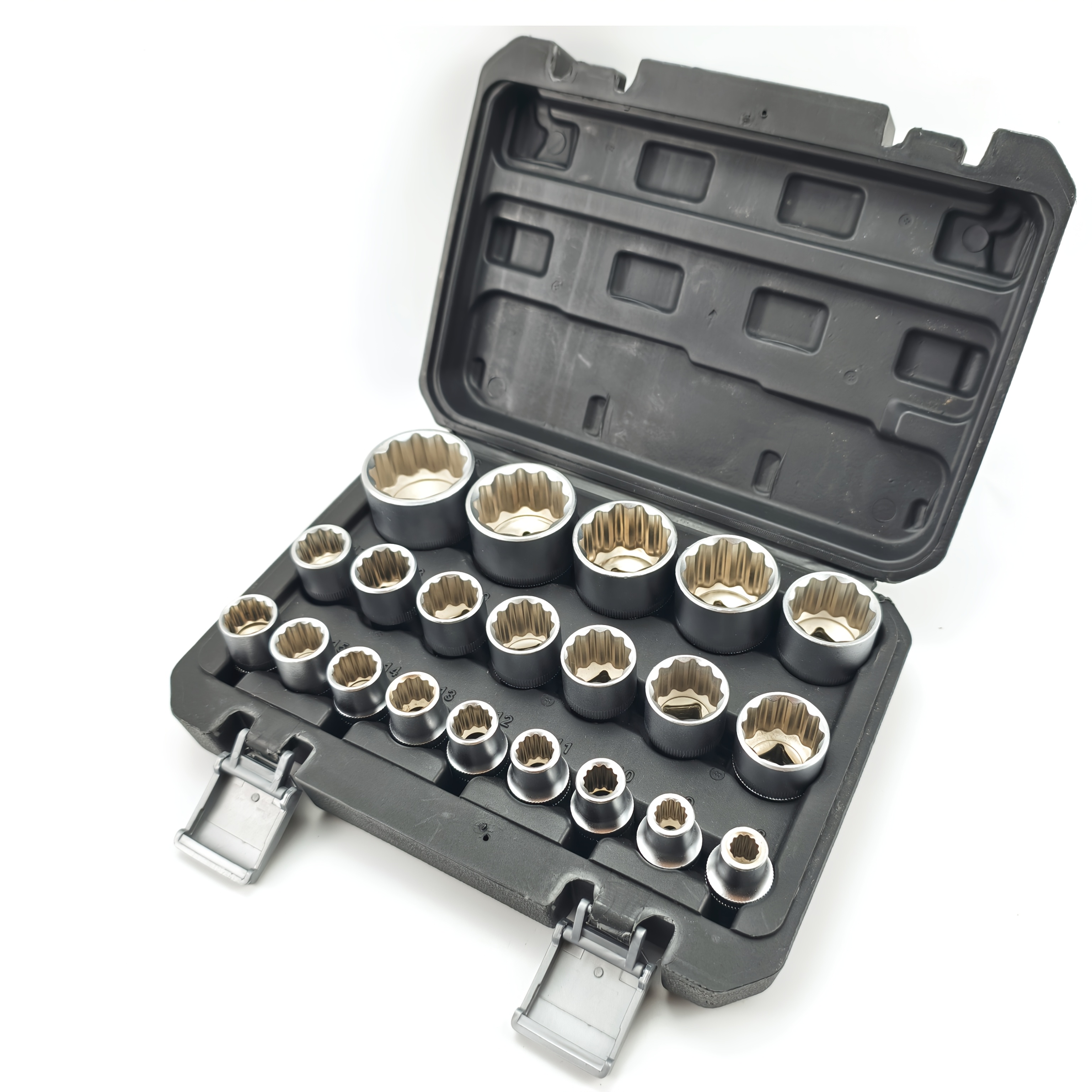 E-shop 21-teiliges 1/2-Zoll-Antrieb 12-Punkt-Flachhülsen-Set, metrisch (8-22mm 24-36mm), zwölfkantige Kurzhülse, geeignet für