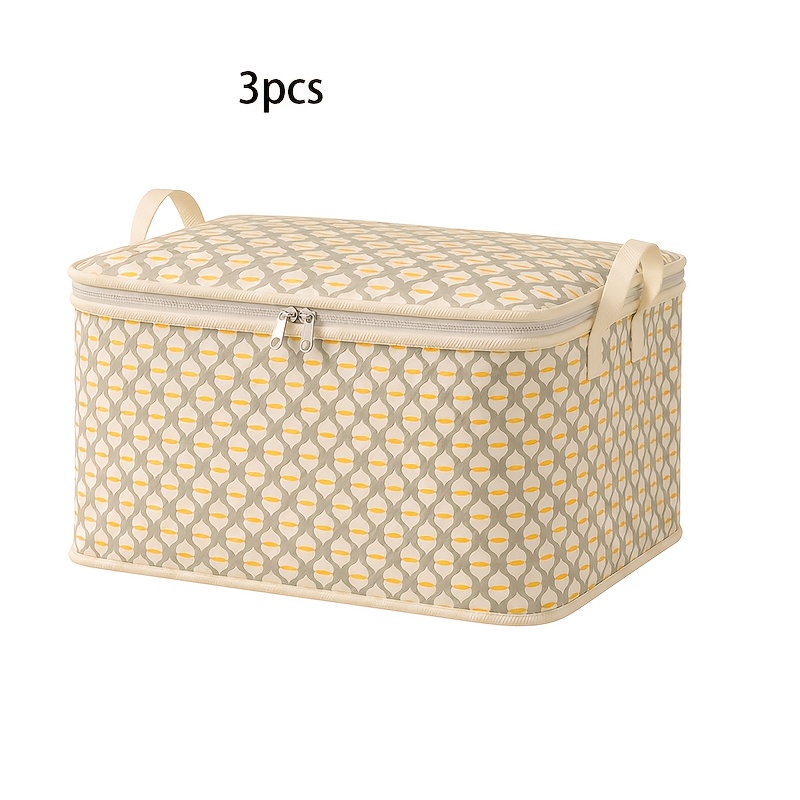 TEMU 3pcs Set Foldable Wardrobe Storage Bag, Large-capacity Storage Box, Household Double-zipper Organizer Bag With Handle, Suitable For Storing