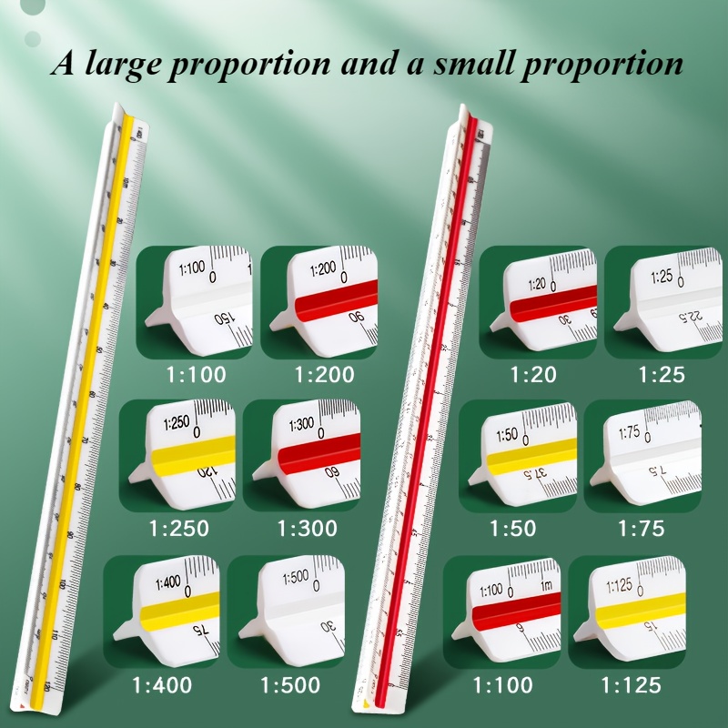 2 Large Triangular Rulers - Precision Architectural And Technical Drawing Tools With Parallel Lines, Transparent Abs Material - Suitable For Students And Professionals - Including Red, Yellow, Blue, G