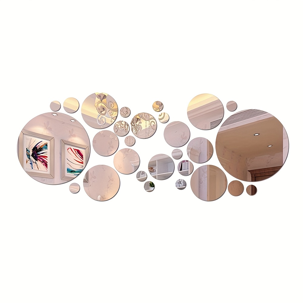 E-shop Mehrfarbige runde Spiegelaufkleber, erhältlich in 7 Farben. Acryl kreisförmige Spiegel-Wandtattoos, selbstklebend, nordischer heller Luxus,