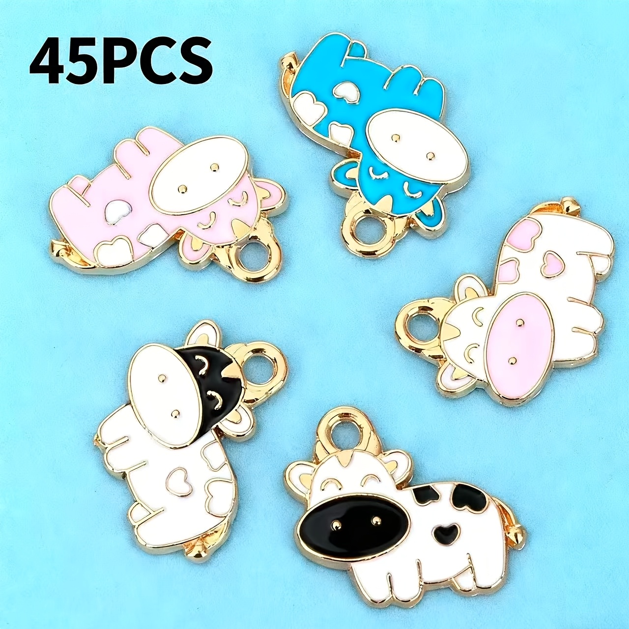 TEMU 15pcs/45pcs Random Mixed Style Cute Cartoon Little Cow Resin Drip Pendants Diy Alloy Jewelry Accessories For Necklaces, Bracelets, Earrings, And