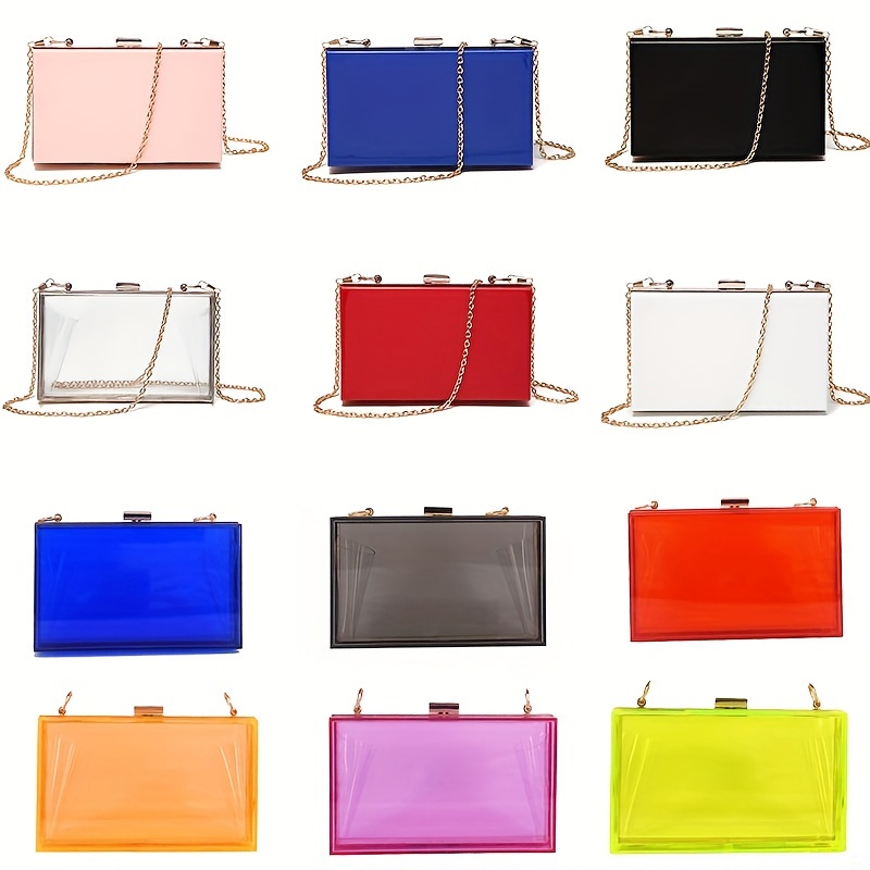 

Acrylic Transparent Evening Bag, Candy-colored Clutch Square Purse, Banquet Chain Box Bag For Women