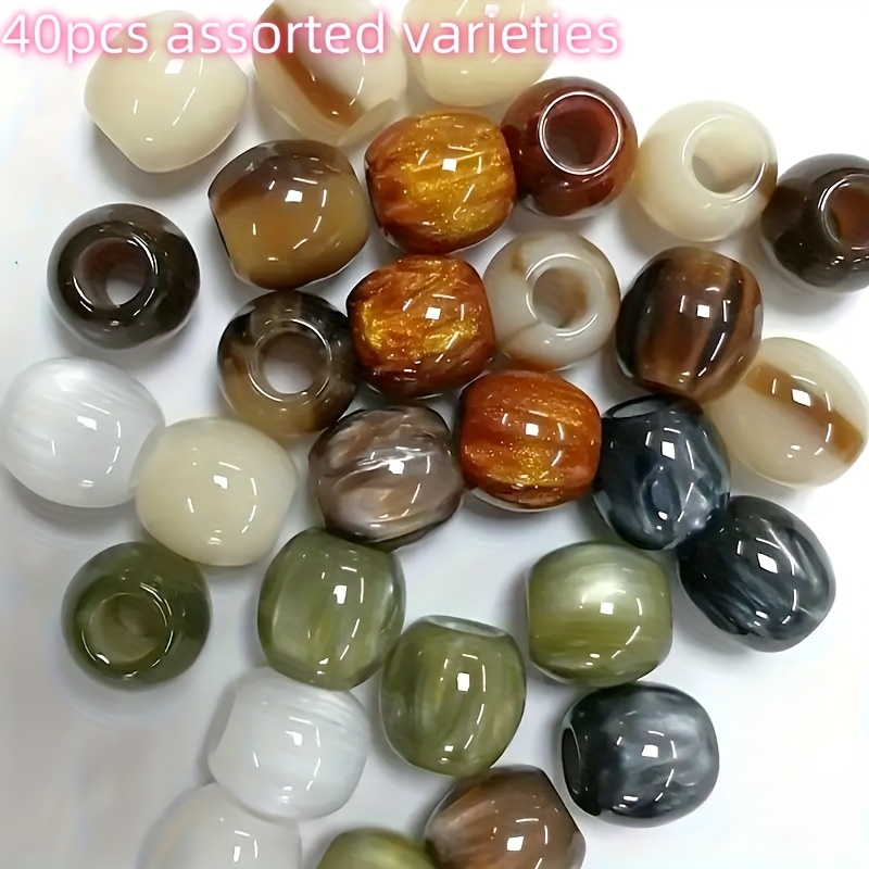 E-shop 40 Stück 12mm Großloch-Resin-Fassperlen – Marmorierter & Gefleckter Weiß, Beige, , Grün | Polierte Textur für DIY-Schmuckherstellung, Armbänder,