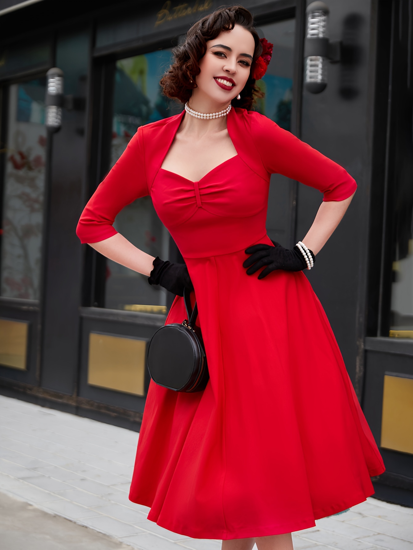 knee length dresses for ladies Red Linen Dominica Midi Dress main image 0