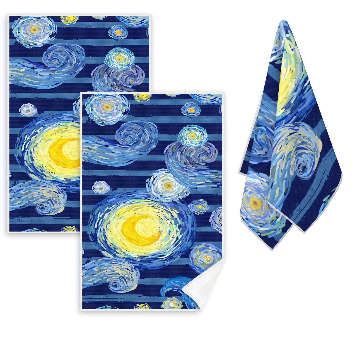 

2pcs, Starry Night Artwork Dish Towels, Contemporary Style Microfiber Kitchen Towels, Decorative Absorbent Cleaning Cloths For Home Use