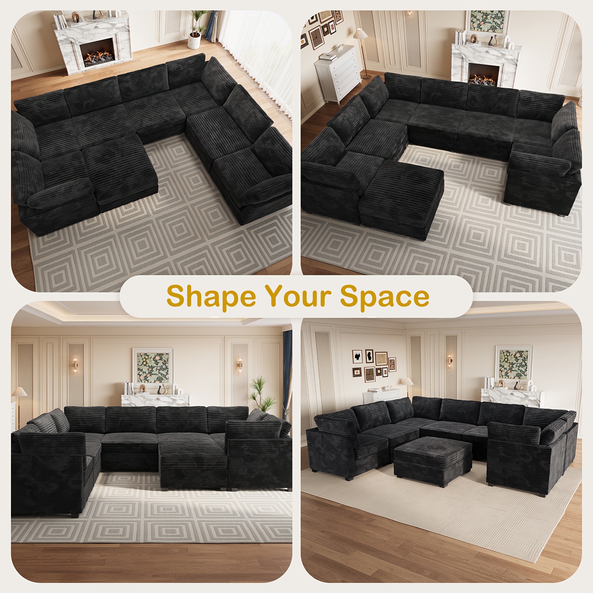 oversized 130 inch plush cound sectional sofa with ottoman 8pcs luxurious u shaped couch for living room comfortable deep seating and soft long pile fabric upholstery for   Product details 5