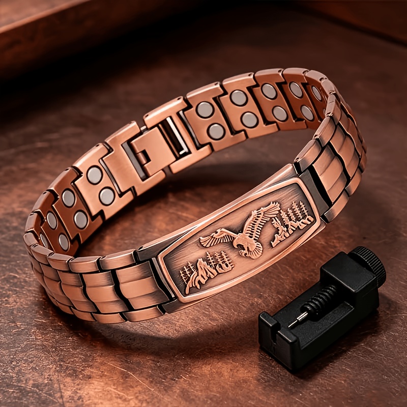 TEMU 2pcs Set: Bronze-colored Bracelet And Size Adjustment Tool, Magnetic Jewelry | 3500 Strong Magnet, Eagle Pattern, Exquisite Gift