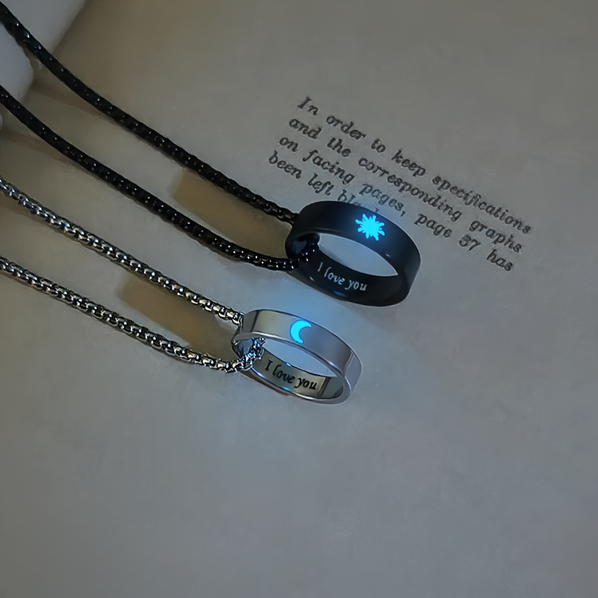 TEMU A Set Of 2 -the-dark Sun And Pattern Rings And Pendants, A Couple's Necklace Suitable For , Valentine's Day Gifts And Romantic Declarations