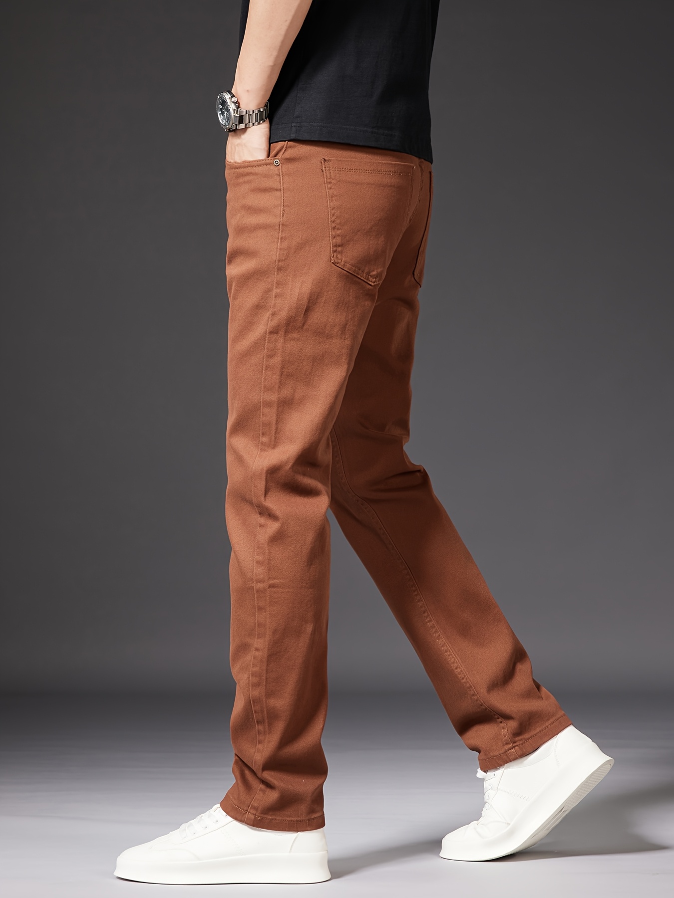 2025 *'s Coffee-Colored Jeans High-End Casual Stretch Solid Color *-Fit  Business Trousers Wearable