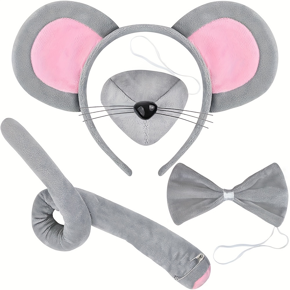 

4pcs Mouse Performance Set Halloween Animal Hair Clip Costume Set Mouse Ears Performance Props