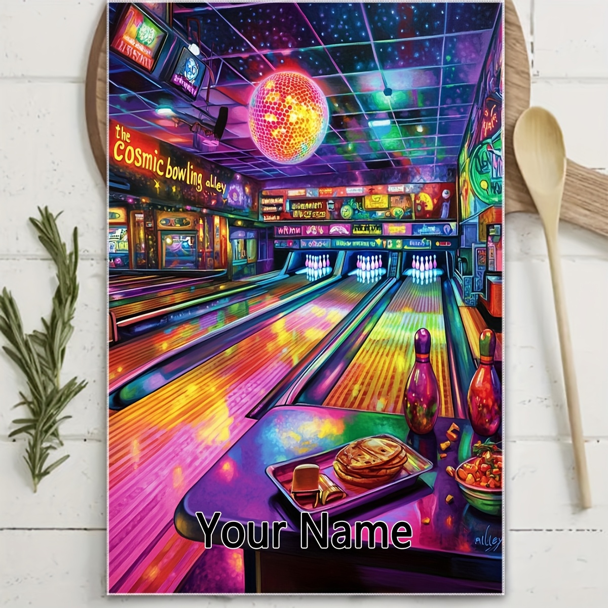 TEMU Customizable, 1pc, Face Towels, With Customizable Text, Neon Bowling Pattern Towel, Halloween, Christmas Gift, Modern And Stylish Towel Design,