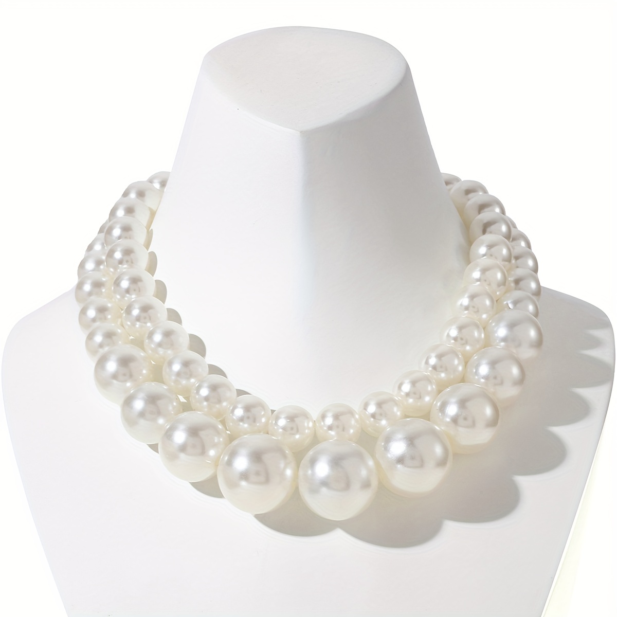 TEMU 2pcs Minimalist Style Pearl Double-layer Short Necklace, Designed For Women, With Elegant Texture, Suitable For Daily Commute, And Wedding And