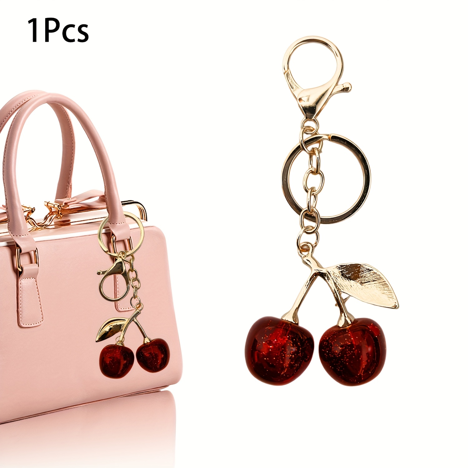 Cherry And Gold Initial Purse Charms Cherry Bag Charms & Gold Initial Keychain Set - Cute Purse Accessories For Handbags, Totes, And Backpacks Women's Bag Accessories