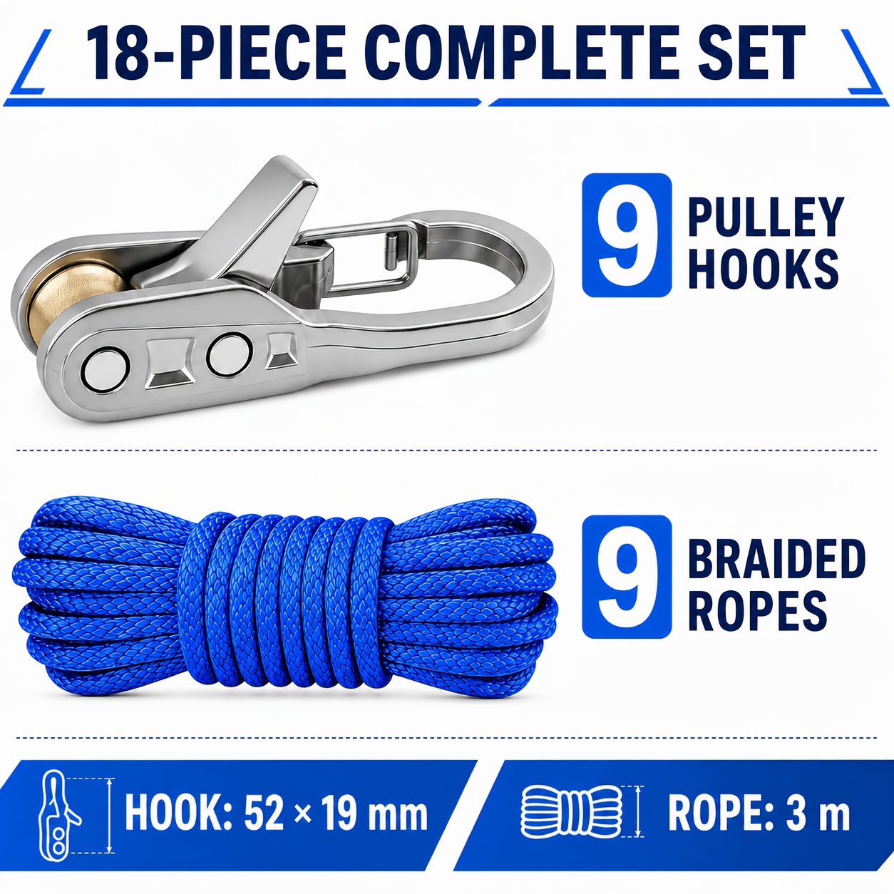 Pack of 20 Ropes with Roller Tensioners and Traction Hooks