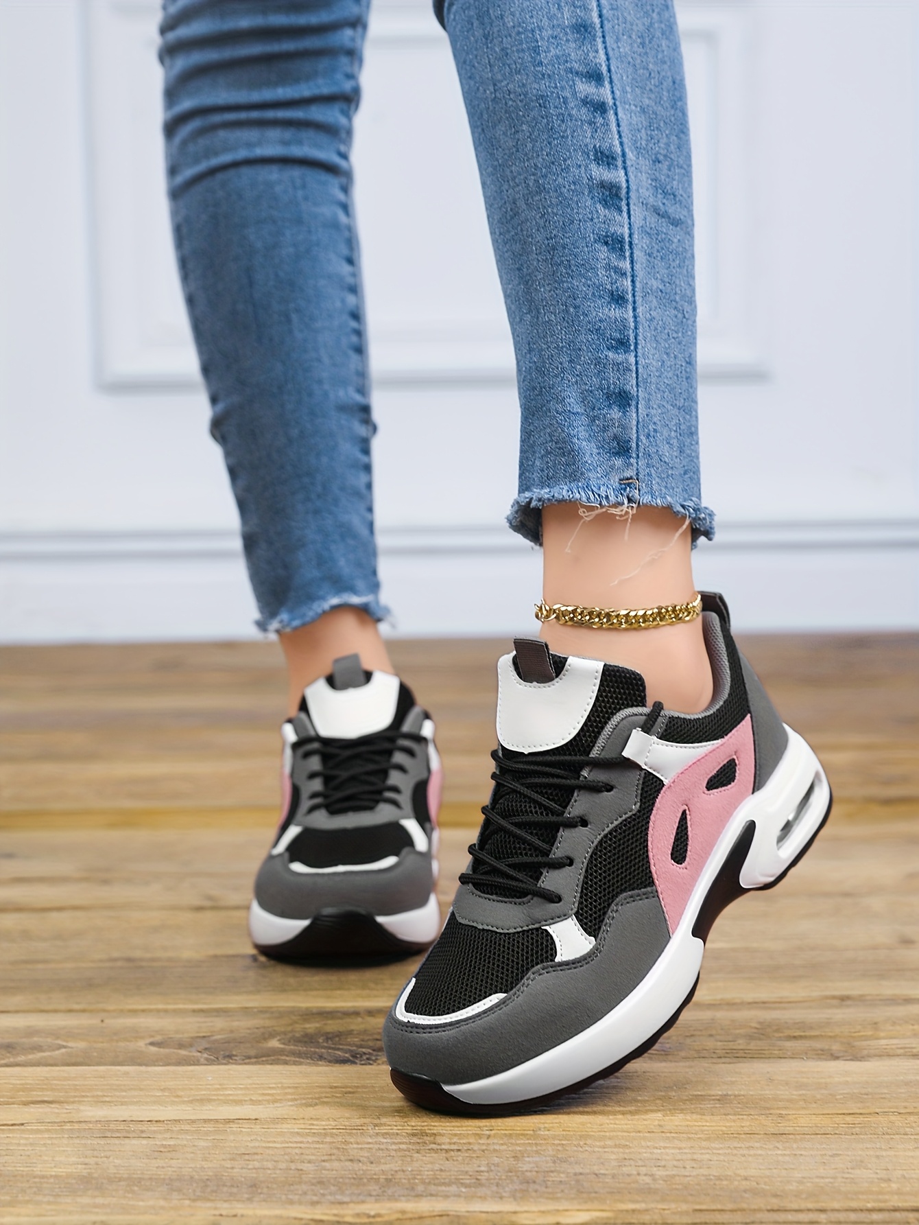 [Sneakers] Ladies' Air Cushion Height-Increasing Shoes, Breathable And Stylish Women'S Running Shoes - Featuring Air-Cushioned Soles, Lightweight, Non-Slip, with a Highly Breathable Mesh Upper, Suitable for Casual Outdoor Sports