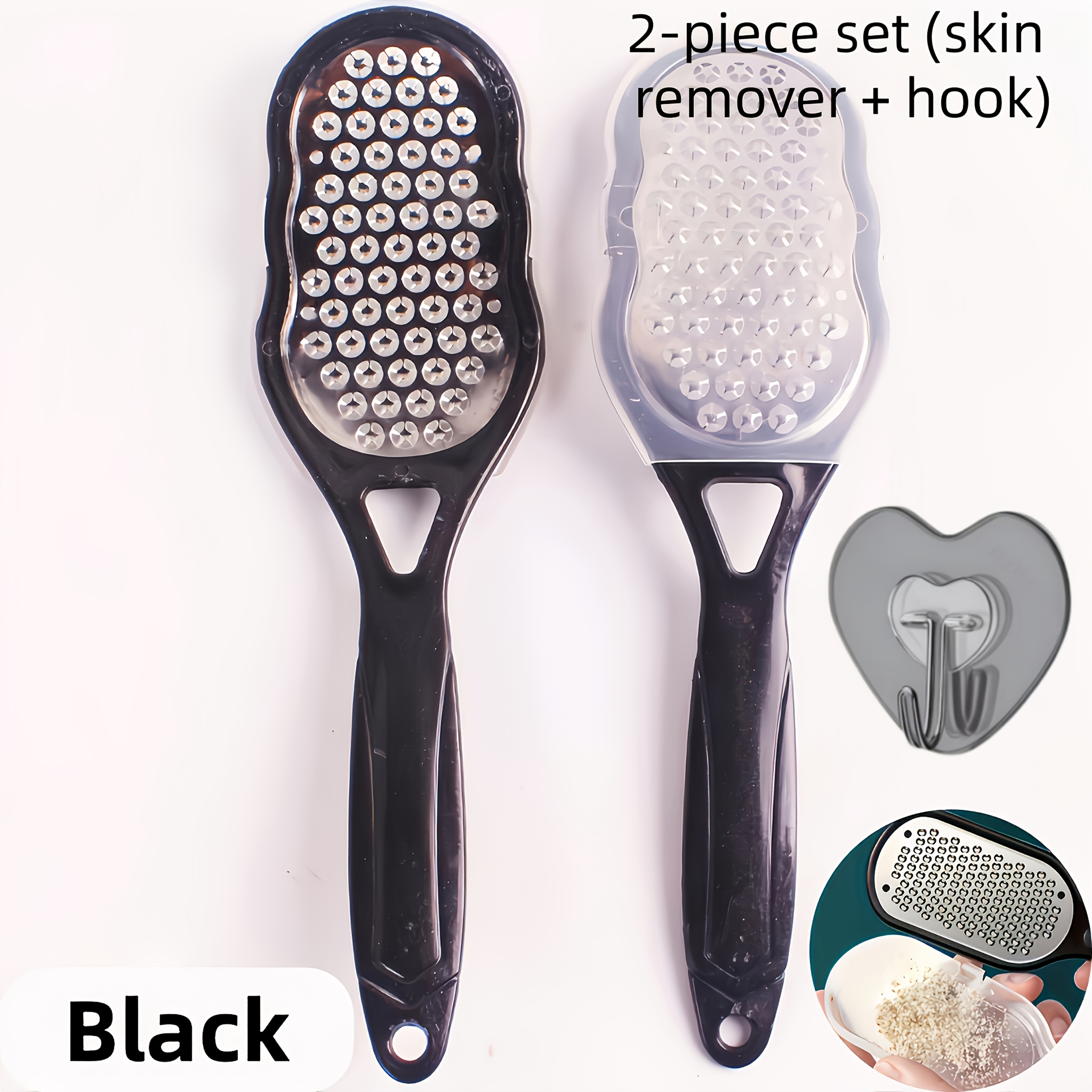 TEMU 2pcs Set (skin Remover + Hook) Professional Stainless Steel Foot File, Nail And Foot Care Tools With Splash Guard, Ergonomic Shape Handle - Easy