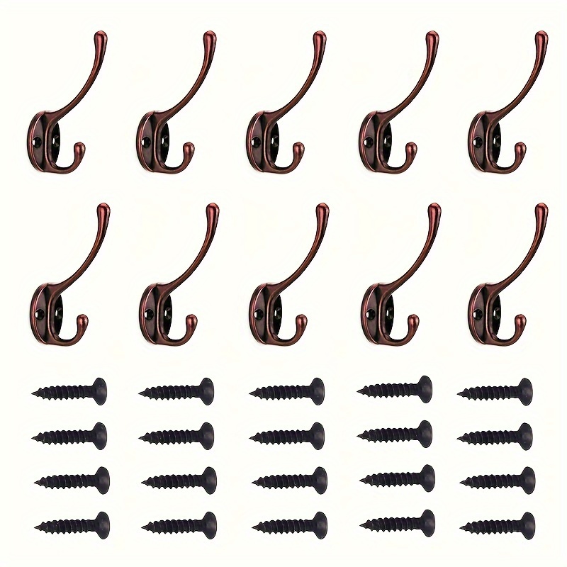 10pcs/Set Heavy Duty Vintage Wall-Mounted Hooks For Coats And Bathroom  Accessories - Easy Installation With Screws And Suction Cups