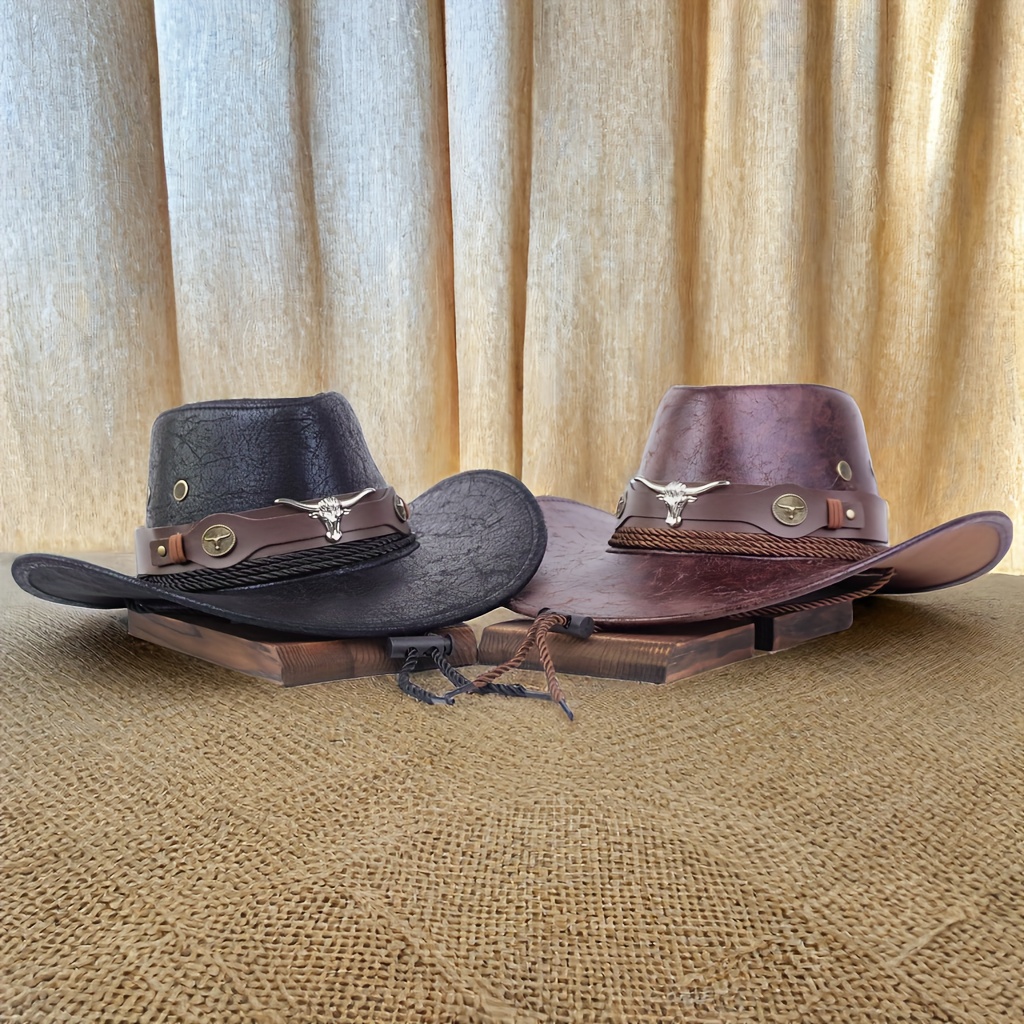 1pc breathable sunshade cowboy hat windproof faux leather hat perfect for holiday and birthday gift details 1